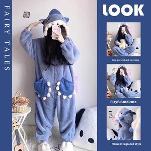 Otoño <span class=keywords><strong>Invierno</strong></span> Cross-Border Coral Fleece Pijamas para Hombres Mujeres Dulce Correa Linda Oso Tiburón <span class=keywords><strong>Mickey</strong></span> Con Capucha Cintura Elástica Engrosada - Product Image 6