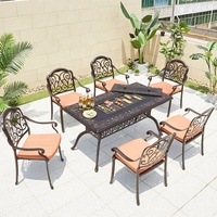 ensemble de salle à manger, meubles de terrasse extérieure, table de barbecue en fonte d'aluminium, 6 chaises pour restaurant