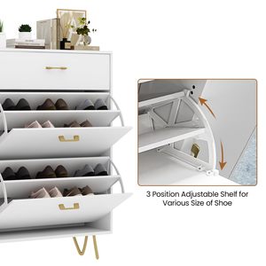 <span class=keywords><strong>Zapatero</strong></span> de Madera Maciza Blanca - Mueble <span class=keywords><strong>Zapatero</strong></span> de Madera con 2 Cajones Abatibles, Patas de Metal Dorado de Lujo y Almacenamiento, Precio de Fábrica - Product Image 4