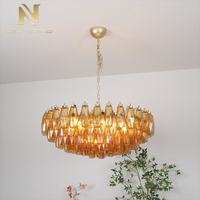 Lustre moderne de luxe personnalisé, style nordique rétro, villa, salle à manger, verre de Murano soufflé multi-têtes, rose, LED
