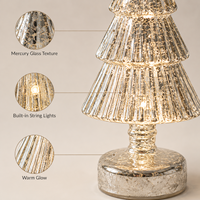Lampe de table en forme de sapin de Noël en verre LED blanc chaud, sans fil, légère, écologique, fonctionnant sur piles