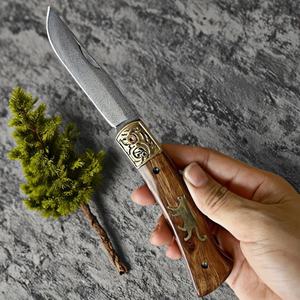 No. Navaja de bolsillo de hoja fija de acero inoxidable 27 Triplex Steel the Cat de alta calidad con mango de madera DIY, personalizable OEM - Product Image 3