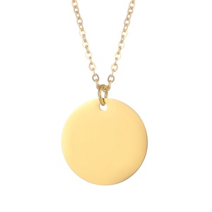 Minimalist Jewelry Gold Plated Necklace Charm Custom DIY Blank Round Pendant Necklaces for Women - Product Image 1