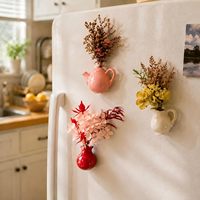 Aimants pour réfrigérateur en forme de vase à fleurs en céramique, mini vase magnétique avec fleurs séchées naturelles, décorations mignonnes pour la maison