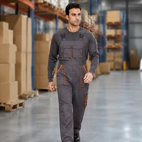 Salopette de travail robuste pour hommes, multi-poches, bretelles réglables, passepoil contrastant, personnalisable avec logo, pour atelier