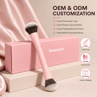 Kuas Makeup Dua Sisi Warna Pink Custom Logo, Tabung Aluminium Berlapis Cat, Alat Pencampur Bedak Wajah, Concealer, Perona Pipi, dan Blush On yang Lembut