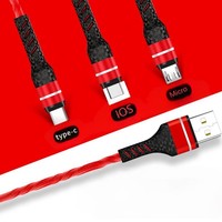 Nouveau design, câble de charge USB-C/Micro USB Type-C 3-en-1 en nylon tressé durable de 4 pieds, charge rapide 5A, pour ordinateur, imprimante, lecteur de codes-barres