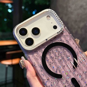Luxury glitter stripe crystal transparent magnetic phone case for iPhone 17 pro max 16 15 clear shockproof back <b>cover</b> - Product Image 4