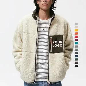 Cordeiro de lã shaggy para inverno, atacado, inverno, logotipo personalizado, casaco de lã com zíper