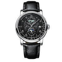 Montre mécanique automatique de luxe pour homme, heure mondiale, phase de lune, date, calendrier, bracelet en cuir étanche, montre-bracelet pour homme