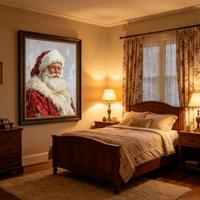 Ensemble de 2 tableaux muraux en toile vintage avec éclairage LED de Noël, impression de enfants construisant un bonhomme de neige et Père Noël, décoration rustique de Noël