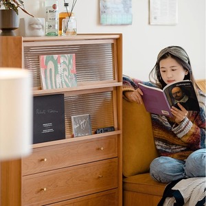 Museum Style <b>Sideboard</b> Living Room Cabinet 900mm Height 5 Compartments <b>Storage</b> Cherry Wood Solid Wood - Product Image 4