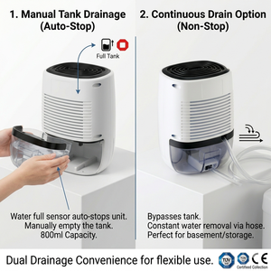 0.8L Mini <b>Dehumidifier</b> With Water Pipe for Bathroom Home Bedroom Office Two Ways to Drain Compact 800ml <b>Dehumidifier</b> - Product Image 1