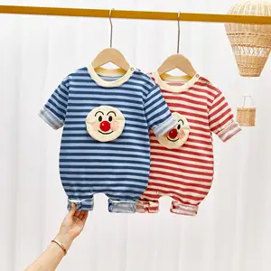 Свободный простой дизайн, одежда для новорожденных, полосатый комбинезон с мультяшным рисунком, хлопковая одежда для младенцев
