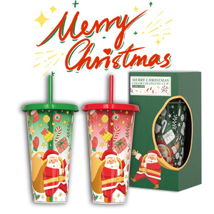 Ensemble de tasses à changement de couleur de Noël, grande capacité, motif Père Noël, gobelet réutilisable avec paille, cadeau, vaisselle de fête - Product Image 5
