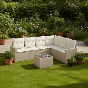 ชุดโซฟาหวายสีเบจสำหรับสวน พร้อมที่วางแขนปรับได้ เฟอร์นิเจอร์กลางแจ้ง ดีไซน์ร่วมสมัย - Product Image 2