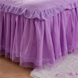 Hot Sale European Style Cotton Lace Edge 4 Pieces <strong>Purple</strong> <strong>Bedding</strong> <strong>Set</strong> Textiles Bedroom Bed Skirt <strong>Bedding</strong> <strong>Set</strong> - Product Image 3