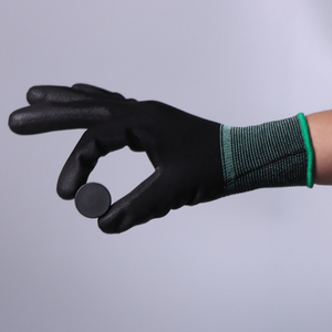 Ustomized-guantes de seguridad para trabajo de jardín, guantes de punto de poliéster de 13G, poliéster de poliuretano con revestimiento de trabajo negro al por mayor