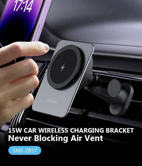 For SMS-ZB57 15W Magnetic Wireless Car Charger N52 Magnet 360 Rotation Aluminum Alloy Type-C OTP Fireproof Mobile Phone