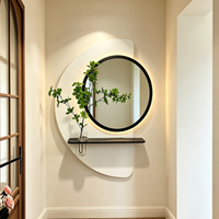Seni Dinding Modern Mewah 3D Buatan Tangan dengan Cermin, Vas Kaca, dan Lampu LED Cocok untuk Dekorasi Rumah