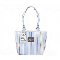 Tas Tote Kanvas Kapasitas Besar dengan Logo yang Dapat Dikustomisasi, Tas Selempang Kasual Wanita Bergaris untuk Promosi Merek