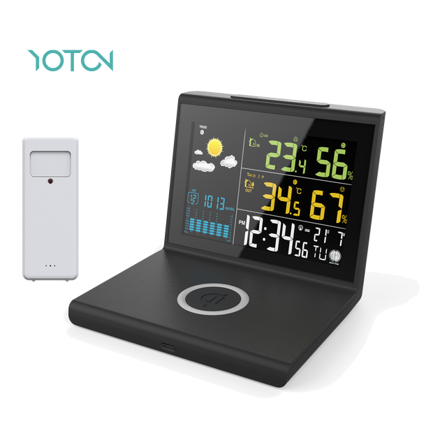 10W Wireless Charging Smart Table Clock with LED Screen Digital Thermometer & Hygrometer Radio Alarm Clock for Home & Office Use