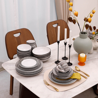 Vaisselle blanche en grès, ensemble de vaisselle en céramique, assiettes et bols, pour la maison et la cuisine