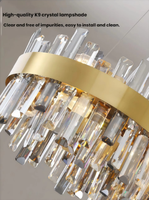 Lustre JYLIGHTING élégant ovale elliptique en cristal, colonne dorée mate brossée, suspension verticale scintillante à bords irréguliers pour plafond