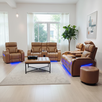 Juego de Muebles de Sala de Estar de 3 Piezas, Sofá Reclinable de Cuero Clásico Marrón