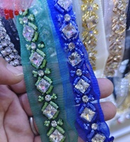 AFFINITY-Bordure en Dentelle Dorée à Paillettes Perlée, Bordure Brodée en Dentelle avec Strass pour Robe, Mariage, Maison, Vêtements