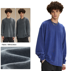 Camiseta de manga larga lavada de alta calidad al por mayor 275 gramos 100 algodón camiseta de manga larga personalizada en blanco para hombre - Product Image 3