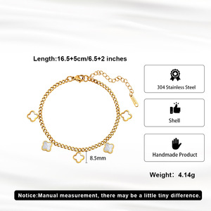 18K Gold-Plated Stainless Steel Women's Vintage Jewelry <b>Bracelet</b> White Mother-of-Pearl Four-Leaf <b>Clover</b> Inlay PVD Finish Gift - Product Image 2