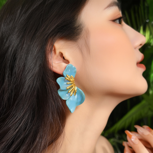 ER2601-25L SmileJoyas Boucles d'oreilles clous romantiques plaquées or pour femme, motif floral, pour soirée, mode, Chine - Product Image 3