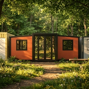 Maison conteneur extensible à <span class=keywords><strong>double</strong></span> aile, finition brique, maisonnette préfabriquée, cabane forestière, fournisseur d'usine en gros pour complexes hôteliers - Product Image 1