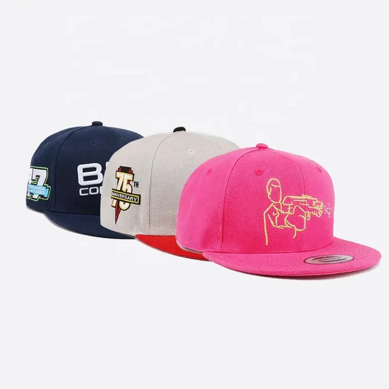 Alta qualidade 3D puff bordado borda plana bill equipado snap back chapéus com adesivos personalizados logotipo dois tons boné de beisebol