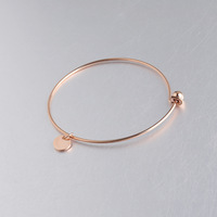 Brazalete Expandible de Acero Inoxidable Chapado en Oro de 18K B78T con Dije Redondo Extraíble, Joyería DIY Impermeable para Mujer