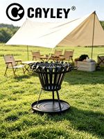 Barbecue de jardin en métal avec grille, foyer extérieur pour camping, panier à bois avec cendrier