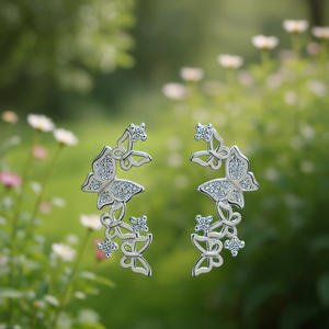 Orecchini a polsino a forma di farfalla placcati in argento con strass per donna, gioielli alla moda per feste, orecchini in lega, stile romantico - Product Image 2