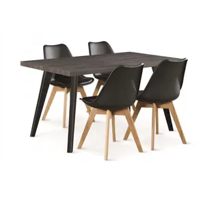 Modern Metal Frame Wood-Grain Paper Finish MDF Top Dining Table