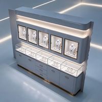 Table de présentation de bijoux en bois traditionnelle personnalisable GZowin avec éclairage LED, dessus en verre, tiroirs de rangement - Durable et écologique