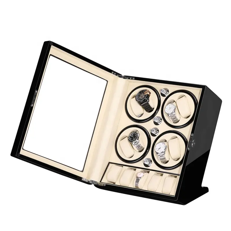 Milti - Enrolador automático de relógio de madeira para DIY, caixa de enrolamento de relógio giroscópio de luxo com quatro ranhuras para 8 + 5 relógios