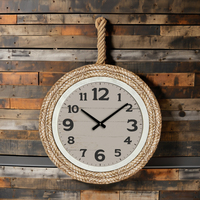 Horloge murale ronde en corde tressée, style côtier, à piles, mouvement à quartz, pour décoration de maison de plage ou de chalet