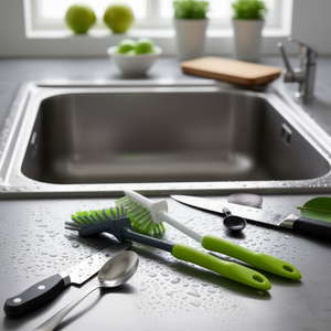 Cleaning Brush Green Plastic Handle Nylon Bristles For Kitchen Utensils And Surfaces Grip Design - Product Image 2