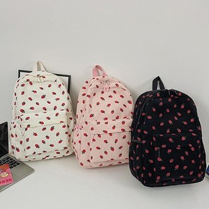 Large Capacity <b>Cute</b> Pink Corduroy Student <b>Backpack</b> Zipper Vintage Office School Bag <b>for</b> <b>Women</b> Portable Strawberry Logo - Product Image 5