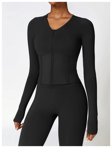 Vente en gros Veste de yoga à manches longues personnalisée pour femmes Leggings de fitness élastiques Ensemble de yoga - Product Image 5