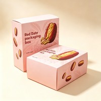 Boîte en carton recyclable pour dattes rouges, boîte personnalisée pour fruits secs, noix, en-cas, emballage alimentaire en papier, boîte à bonbons à ouverture automatique