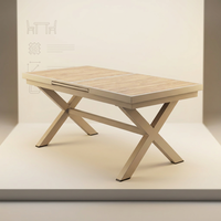 Table de salle à manger télescopique d'extérieur en aluminium et bois composite, extensible, pour la vente en gros et la distribution, directement de l'usine