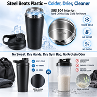 Bouteille shaker isotherme 650 ml, entièrement en acier inoxydable 304 (intérieur et extérieur), avec panier mélangeur et passoire, shaker à protéines sous vide