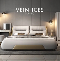 Lit king size de style luxueux pour chambre à coucher, style européen, lit double en bois massif de haute qualité, tête de lit en cuir souple