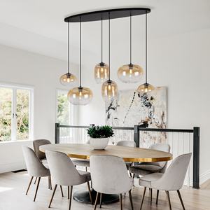 Chine Fabricant Moderne Lustre En Verre Pendentif Restaurant Grand Lustre Verre Ambre E27 Plafond Pendentif Éclairages - Product Image 2